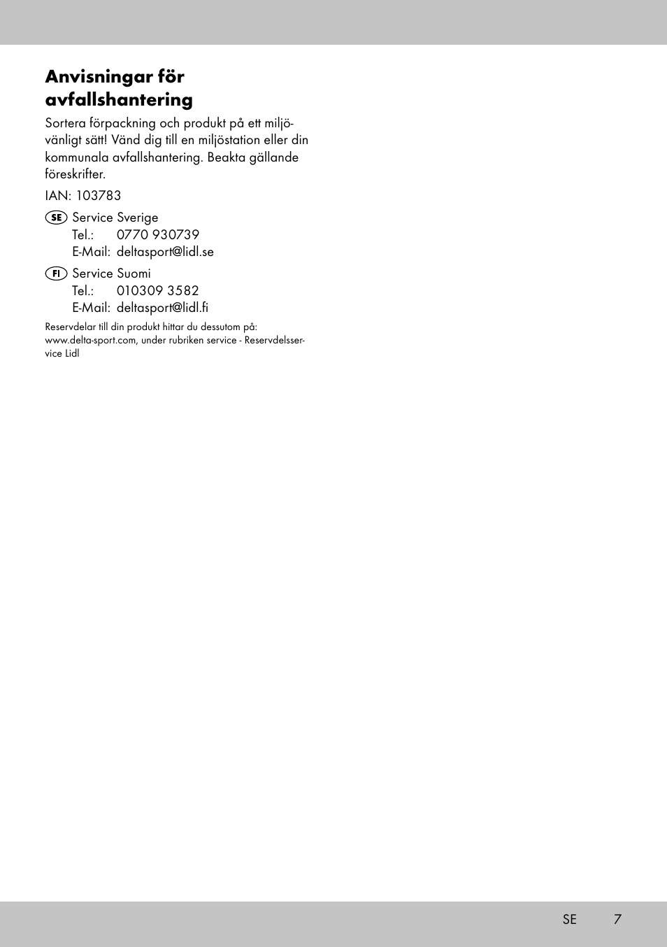 Anvisningar för avfallshantering | Florabest Bird House Style B User Manual | Page 7 / 16