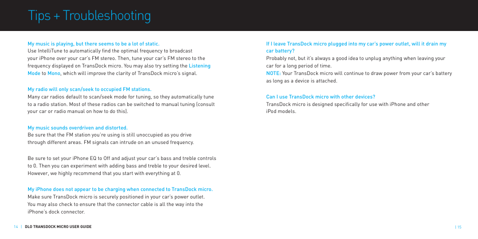Tips + troubleshooting | DLO TransDock Micro User Manual | Page 8 / 11