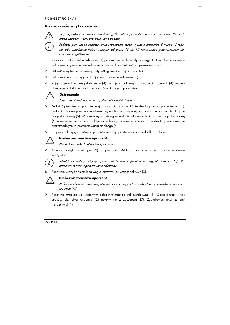 Rozpoczęcie użytkowania | Florabest FLG 34 A1 User Manual | Page 24 / 87