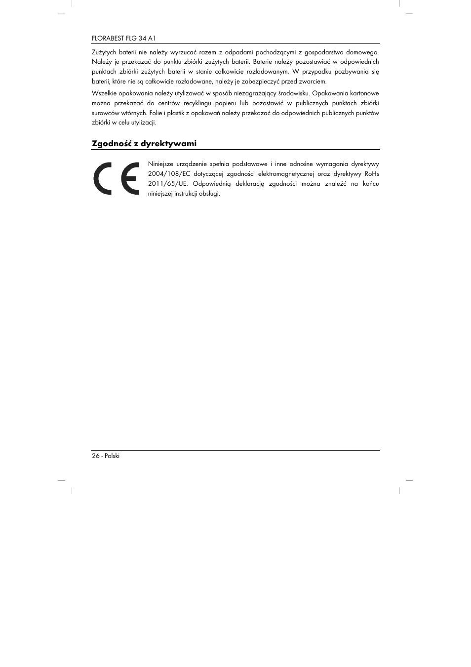 Zgodność z dyrektywami | Florabest FLG 34 A1 User Manual | Page 28 / 87