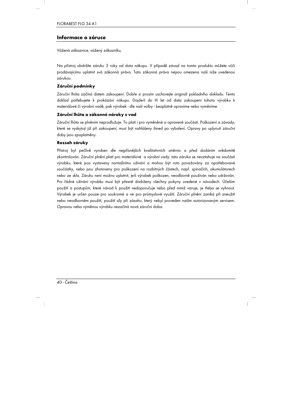 Informace o záruce | Florabest FLG 34 A1 User Manual | Page 42 / 87