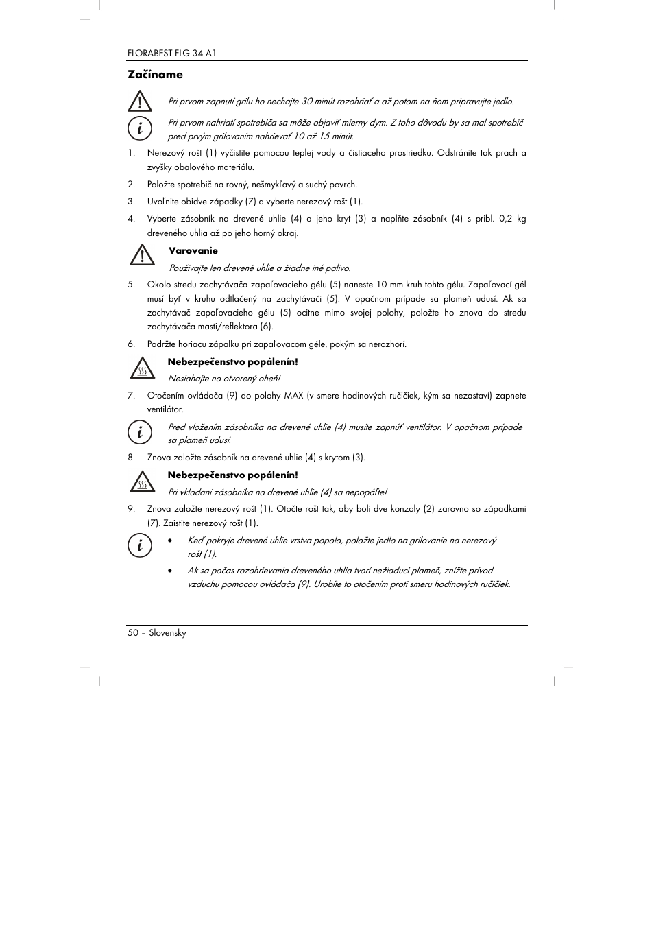 Začíname | Florabest FLG 34 A1 User Manual | Page 52 / 87