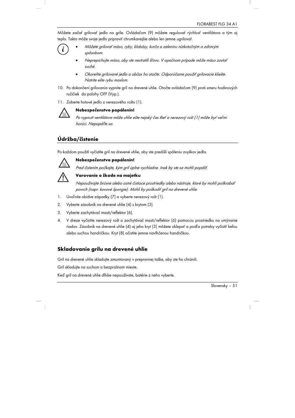Údržba/čistenie, Skladovanie grilu na drevené uhlie | Florabest FLG 34 A1 User Manual | Page 53 / 87