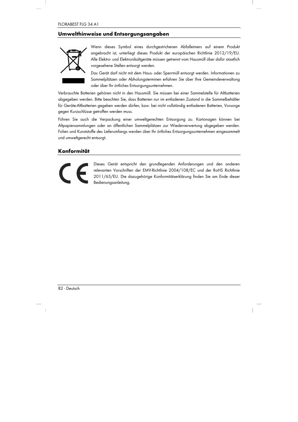 Umwelthinweise und entsorgungsangaben, Konformität | Florabest FLG 34 A1 User Manual | Page 84 / 87