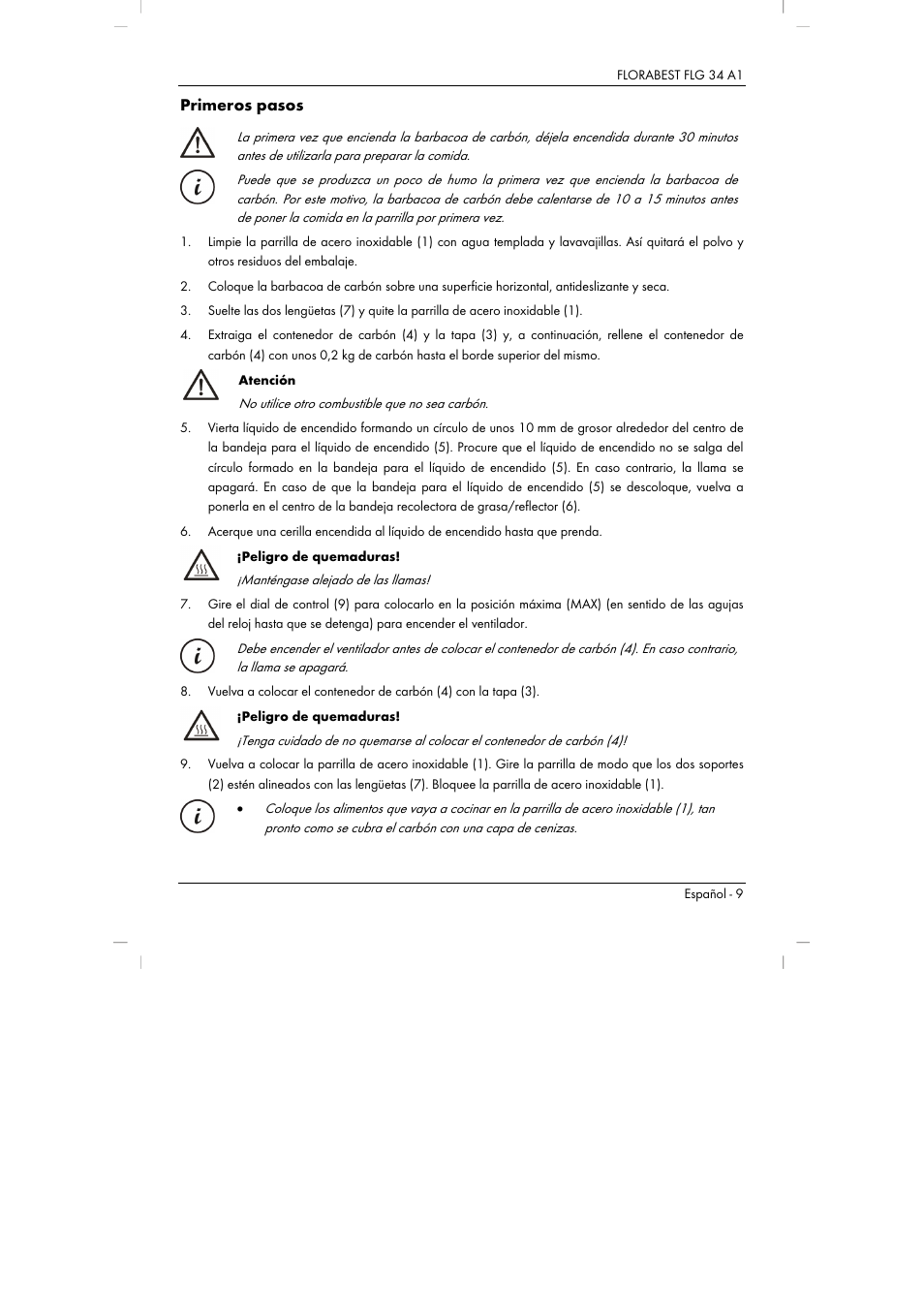 Primeros pasos | Florabest FLG 34 A1 User Manual | Page 11 / 61