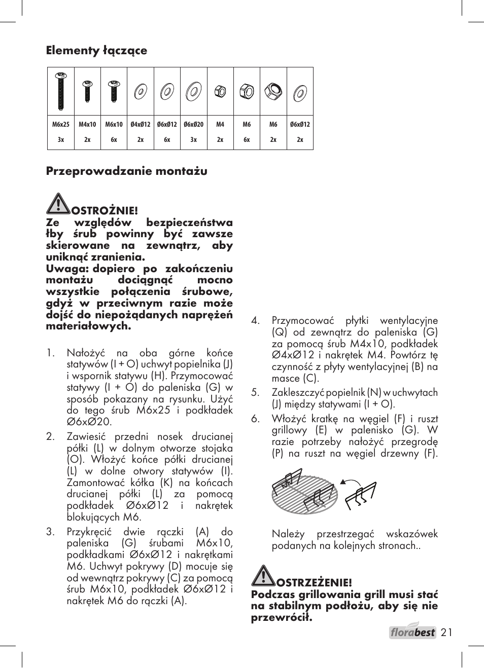 Przeprowadzanie montażu, Elementy łączące | Florabest 1226 User Manual | Page 21 / 44