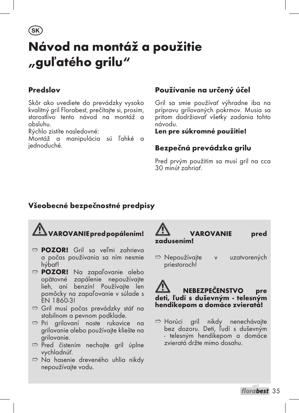 Návod na montáž a použitie „guľatého grilu | Florabest 1226 User Manual | Page 35 / 44