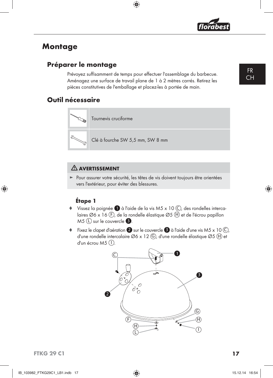 Montage, Préparer le montage, Outil nécessaire | Fr ch | Florabest FTKG 29 C1 User Manual | Page 20 / 51