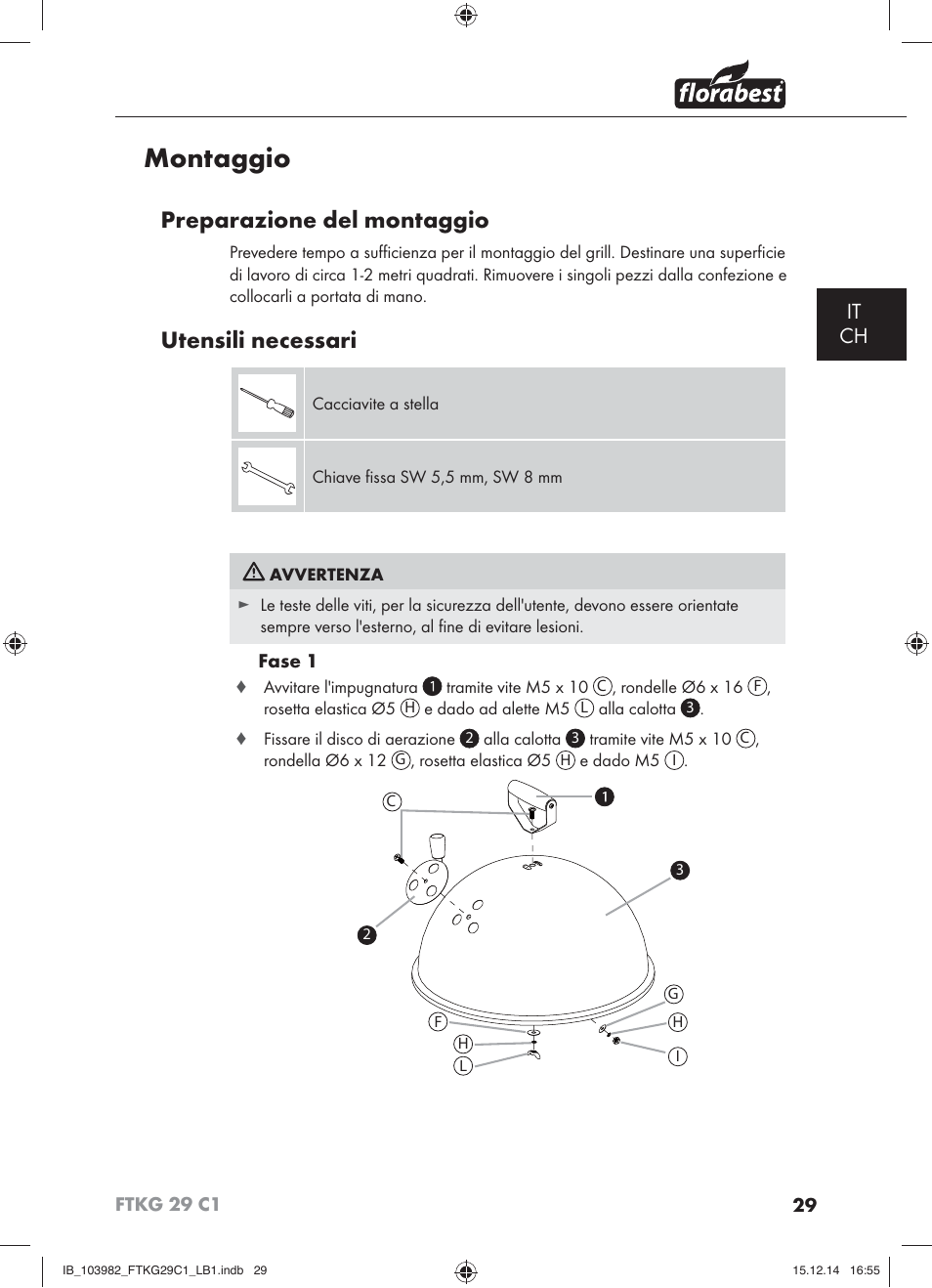 Montaggio, Preparazione del montaggio, Utensili necessari | It ch | Florabest FTKG 29 C1 User Manual | Page 32 / 51