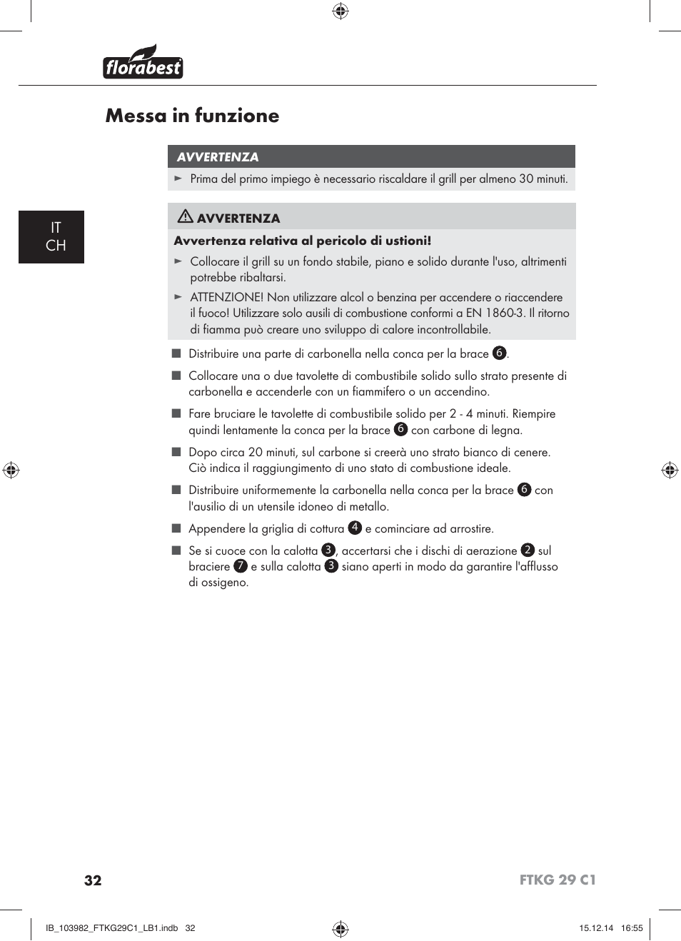 Messa in funzione, It ch | Florabest FTKG 29 C1 User Manual | Page 35 / 51