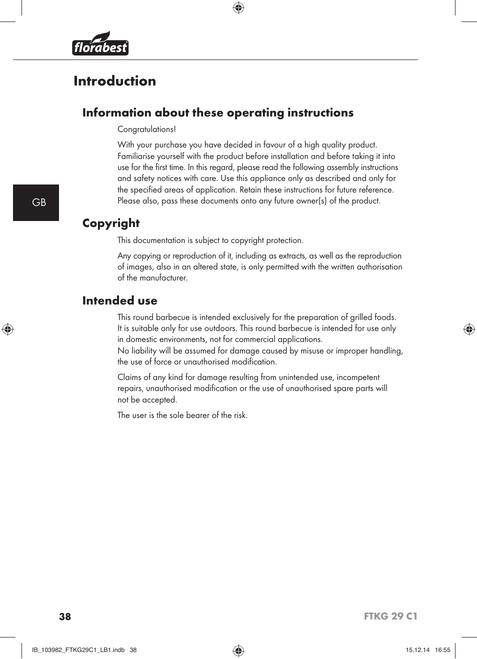 Introduction, Information about these operating instructions, Copyright | Intended use | Florabest FTKG 29 C1 User Manual | Page 41 / 51
