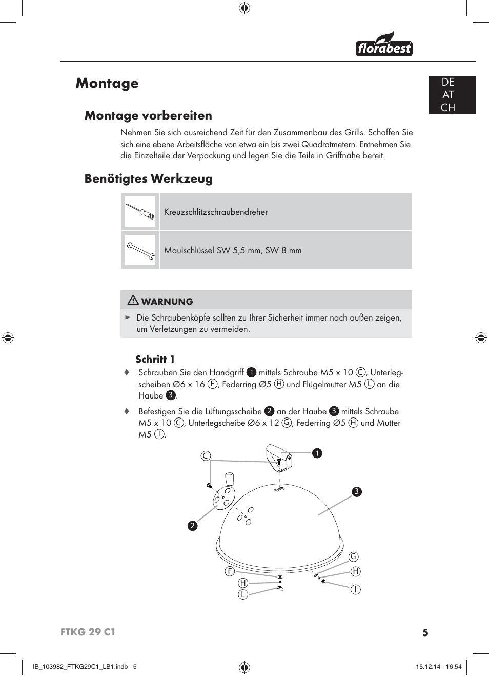 Montage, Montage vorbereiten, Benötigtes werkzeug | De at ch | Florabest FTKG 29 C1 User Manual | Page 8 / 51