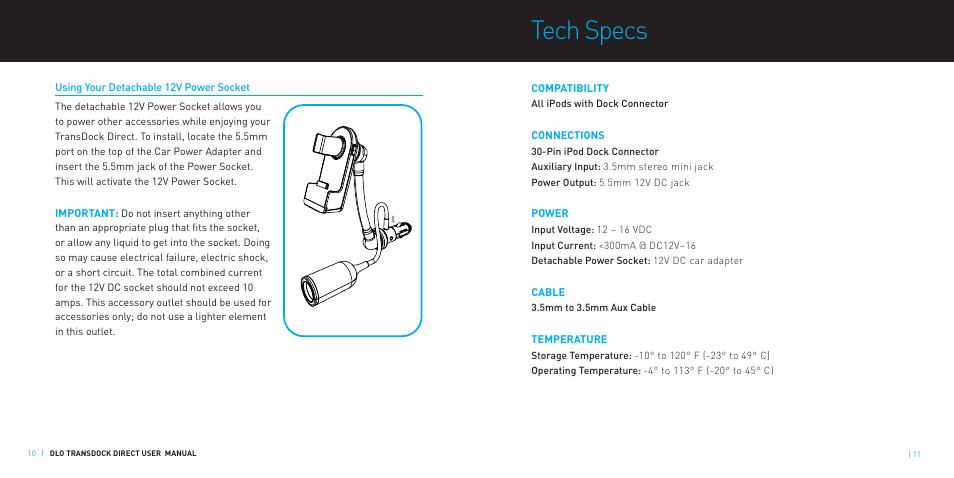 Tech specs | DLO TransDock Direct User Manual | Page 6 / 9