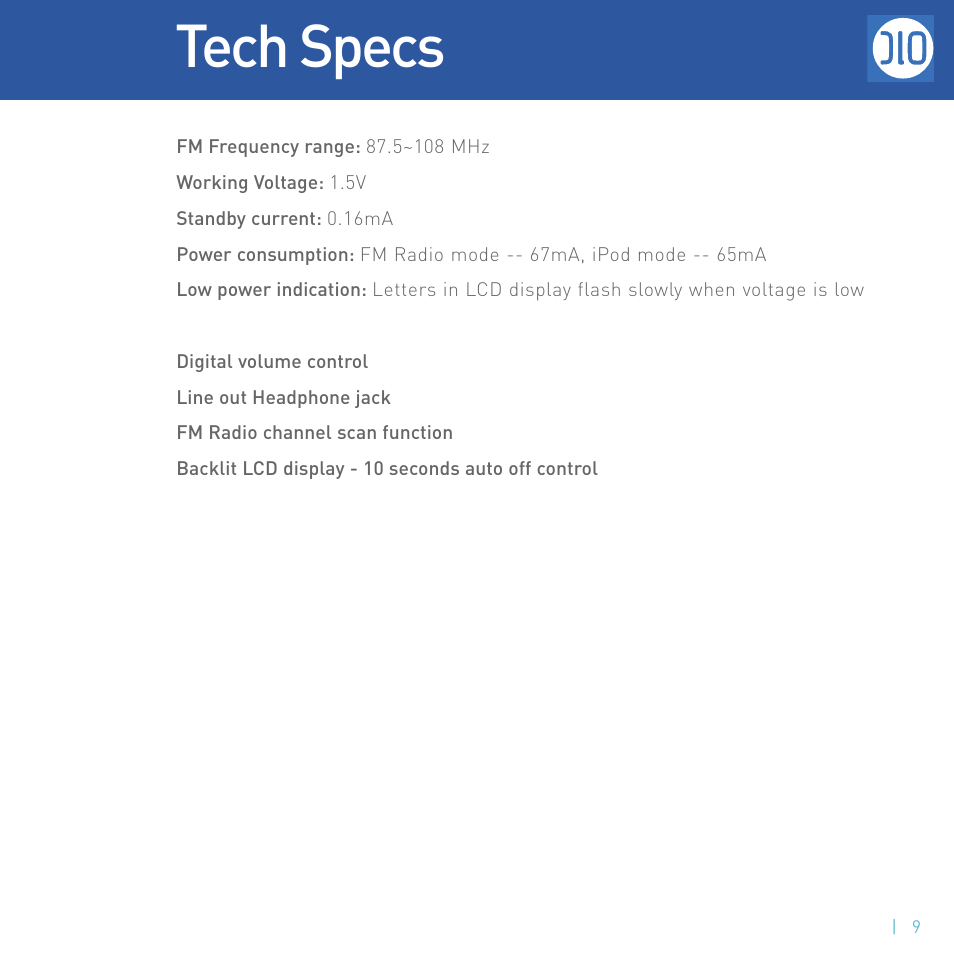 Tech specs | DLO M73000-050812-B User Manual | Page 9 / 14