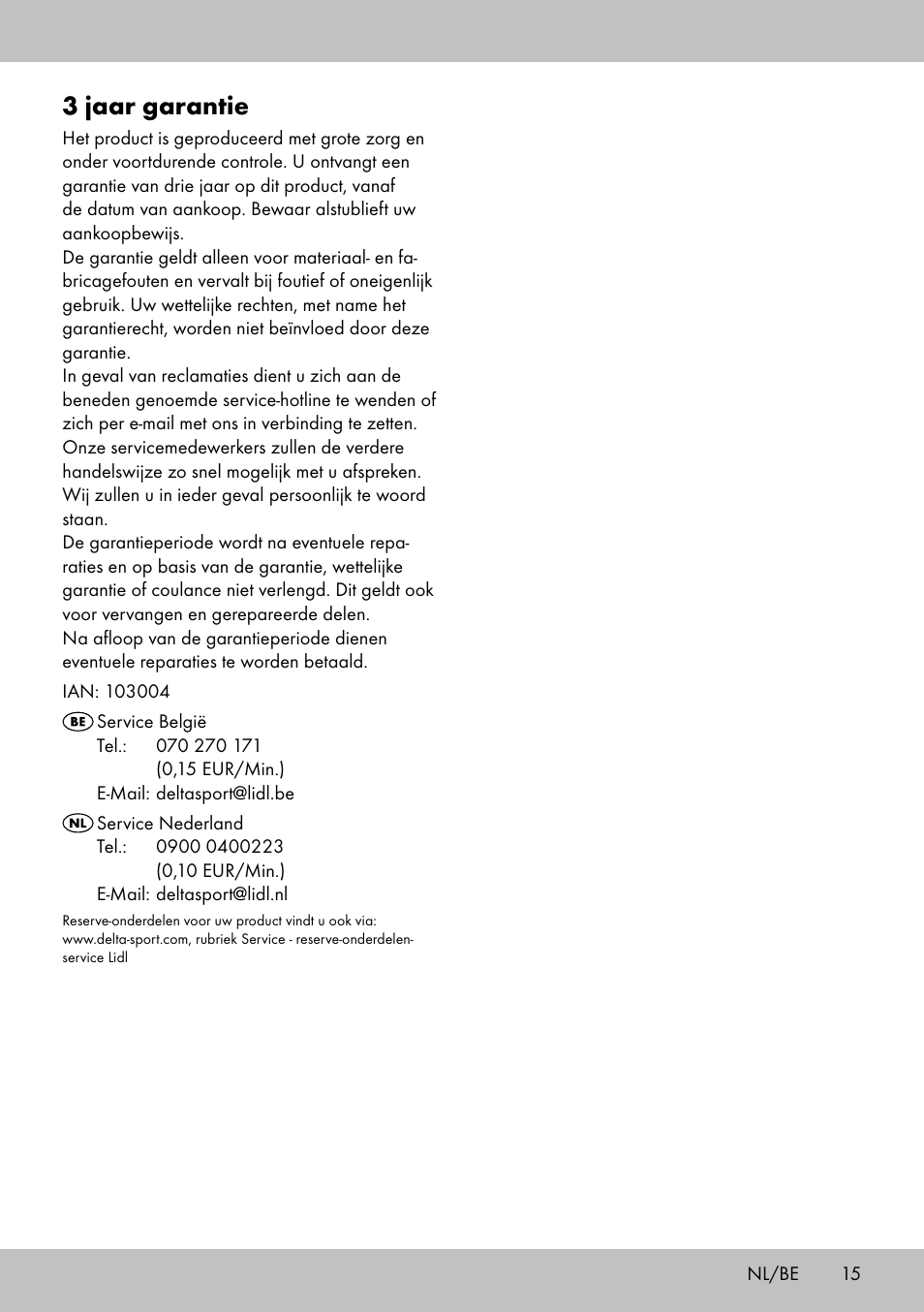 3 jaar garantie | Florabest PS-1801 User Manual | Page 15 / 20