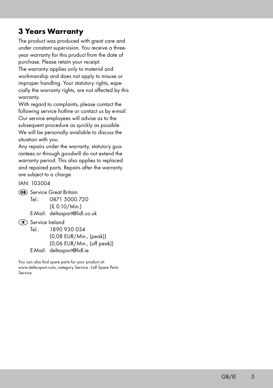 3 years warranty | Florabest PS-1801 User Manual | Page 5 / 20