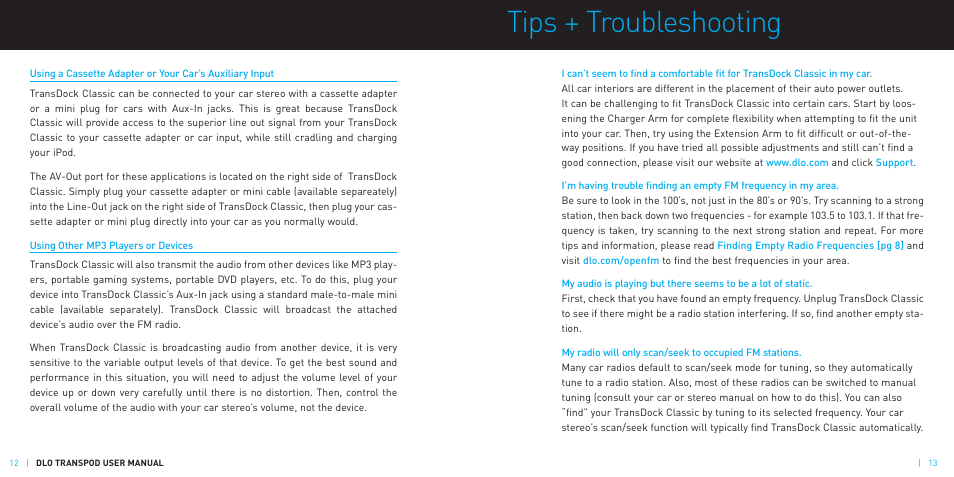 Tips + troubleshooting | DLO TransDock Classic User Manual | Page 7 / 10
