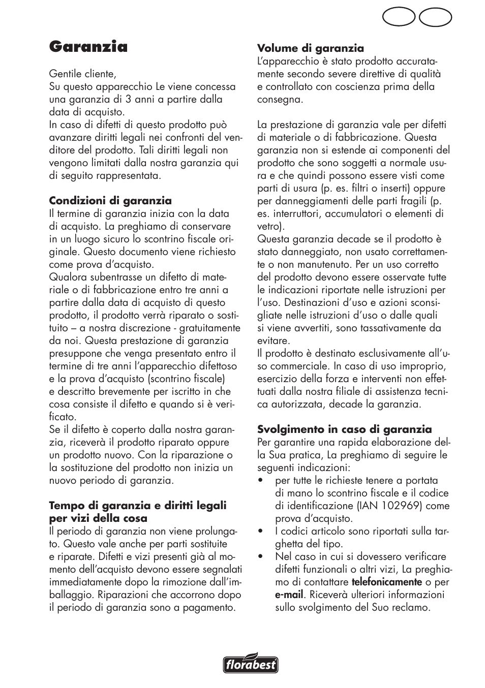 Garanzia, Mt it | Florabest FRM 1200 D3 User Manual | Page 15 / 64