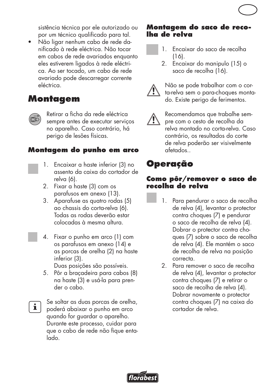 Montagem, Operação | Florabest FRM 1200 D3 User Manual | Page 23 / 64