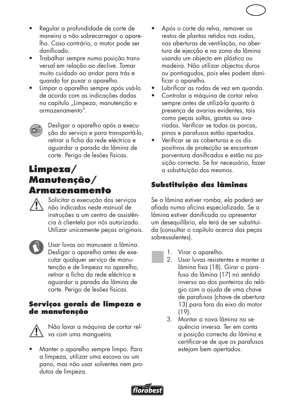 Limpeza/ manutenção/ armazenamento | Florabest FRM 1200 D3 User Manual | Page 25 / 64
