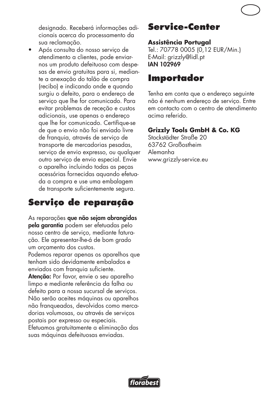 Serviço de reparação, Service-center, Importador | Florabest FRM 1200 D3 User Manual | Page 29 / 64