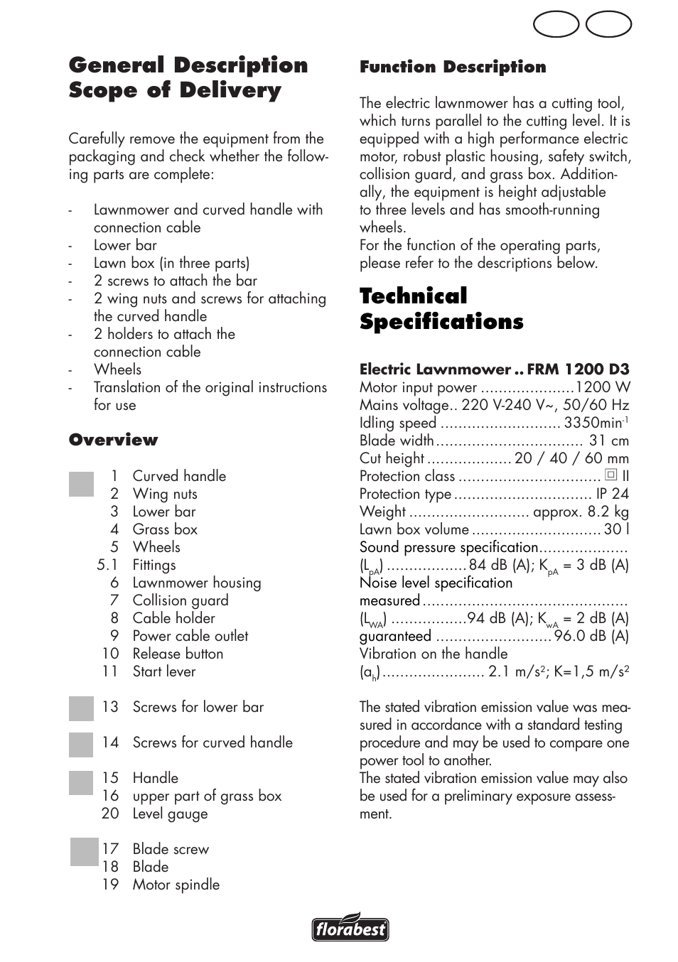 Technical specifications, General description scope of delivery, Mt gb | Florabest FRM 1200 D3 User Manual | Page 31 / 64