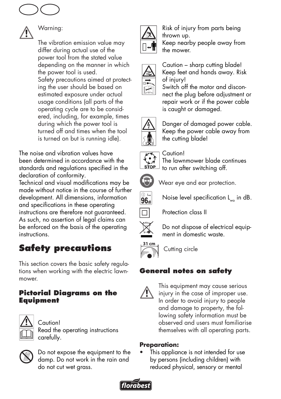 Safety precautions, Gb mt | Florabest FRM 1200 D3 User Manual | Page 32 / 64