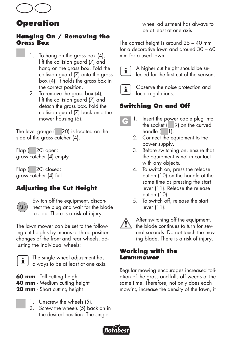 Operation, Gb mt | Florabest FRM 1200 D3 User Manual | Page 36 / 64