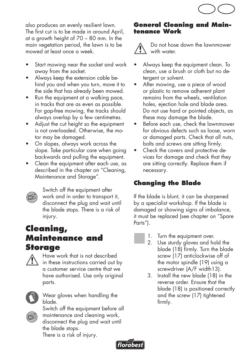 Cleaning, maintenance and storage, Mt gb | Florabest FRM 1200 D3 User Manual | Page 37 / 64