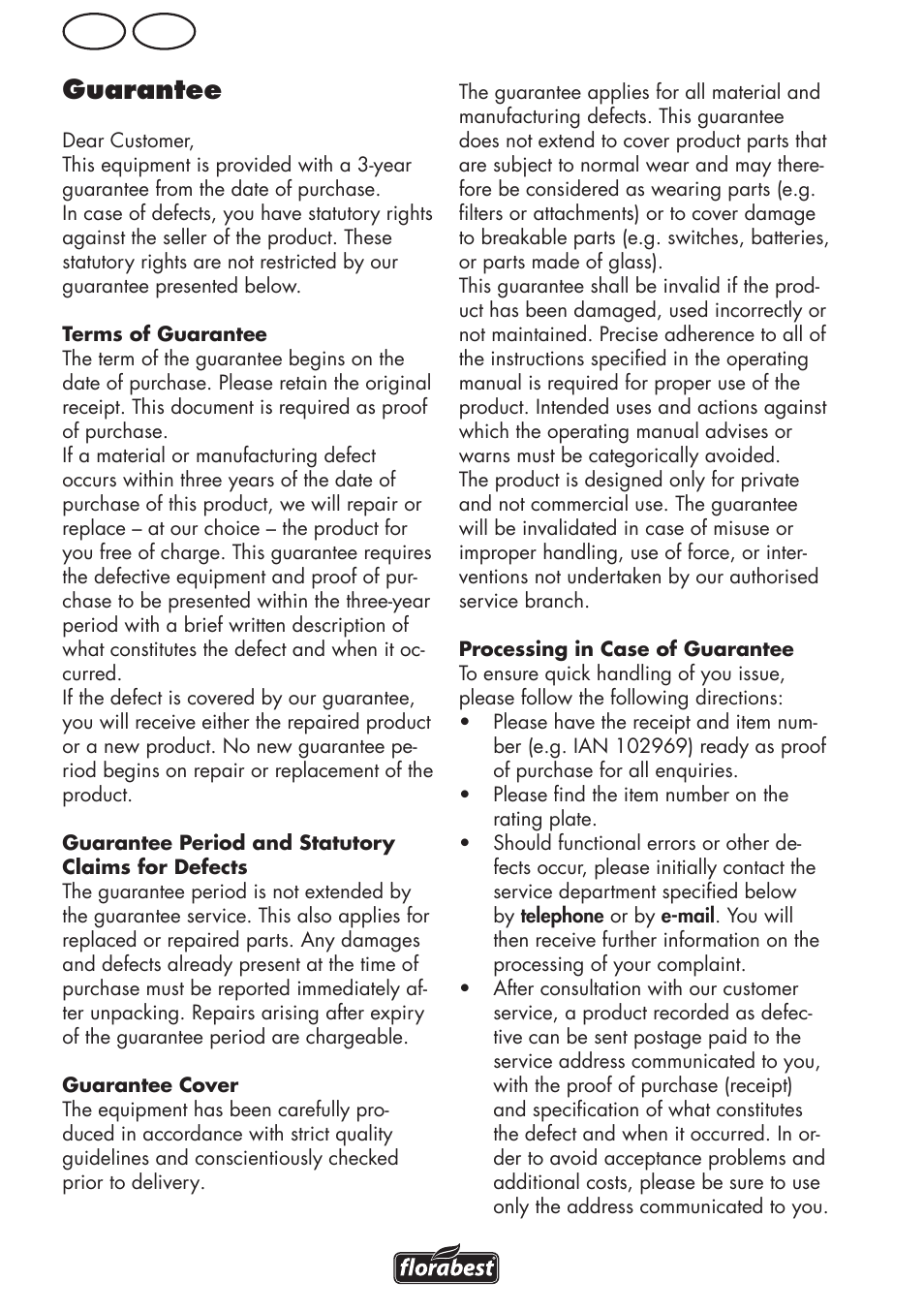 Gb mt guarantee | Florabest FRM 1200 D3 User Manual | Page 40 / 64