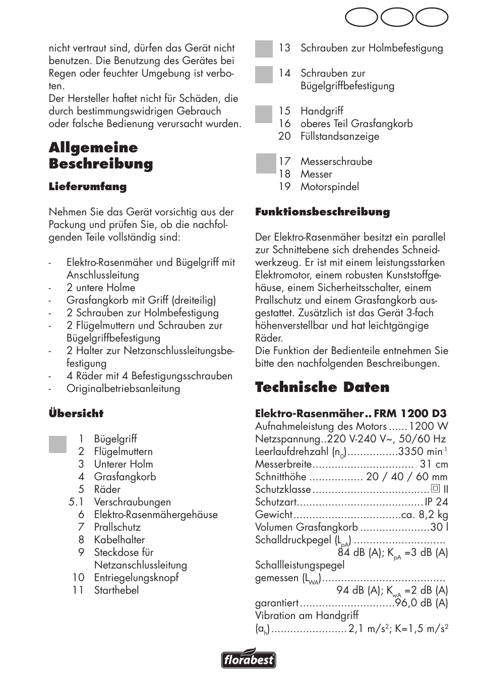 Ch at de, Technische daten, Allgemeine beschreibung | Florabest FRM 1200 D3 User Manual | Page 43 / 64