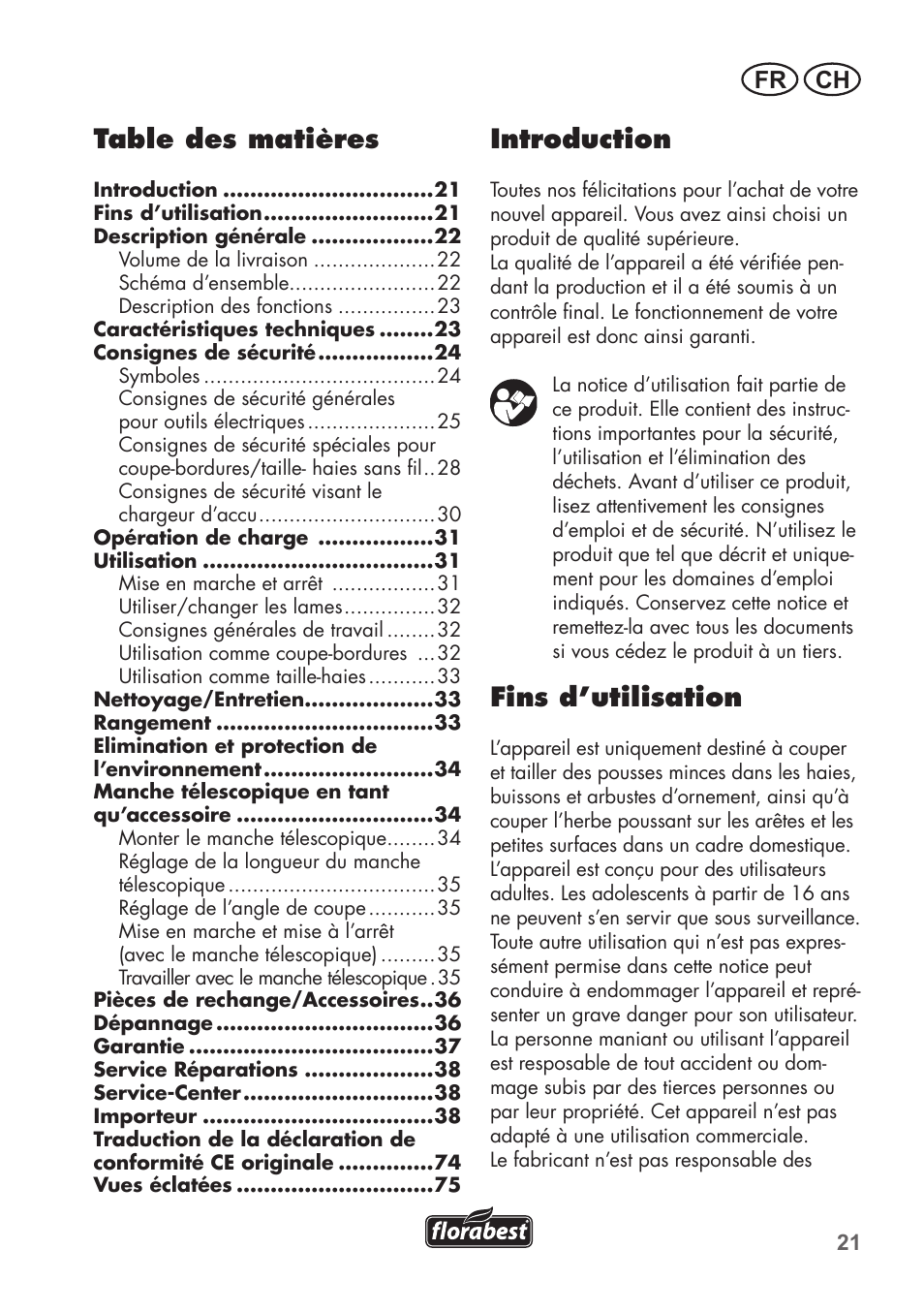 Florabest FGS 3.6 A1 User Manual | Page 21 / 80