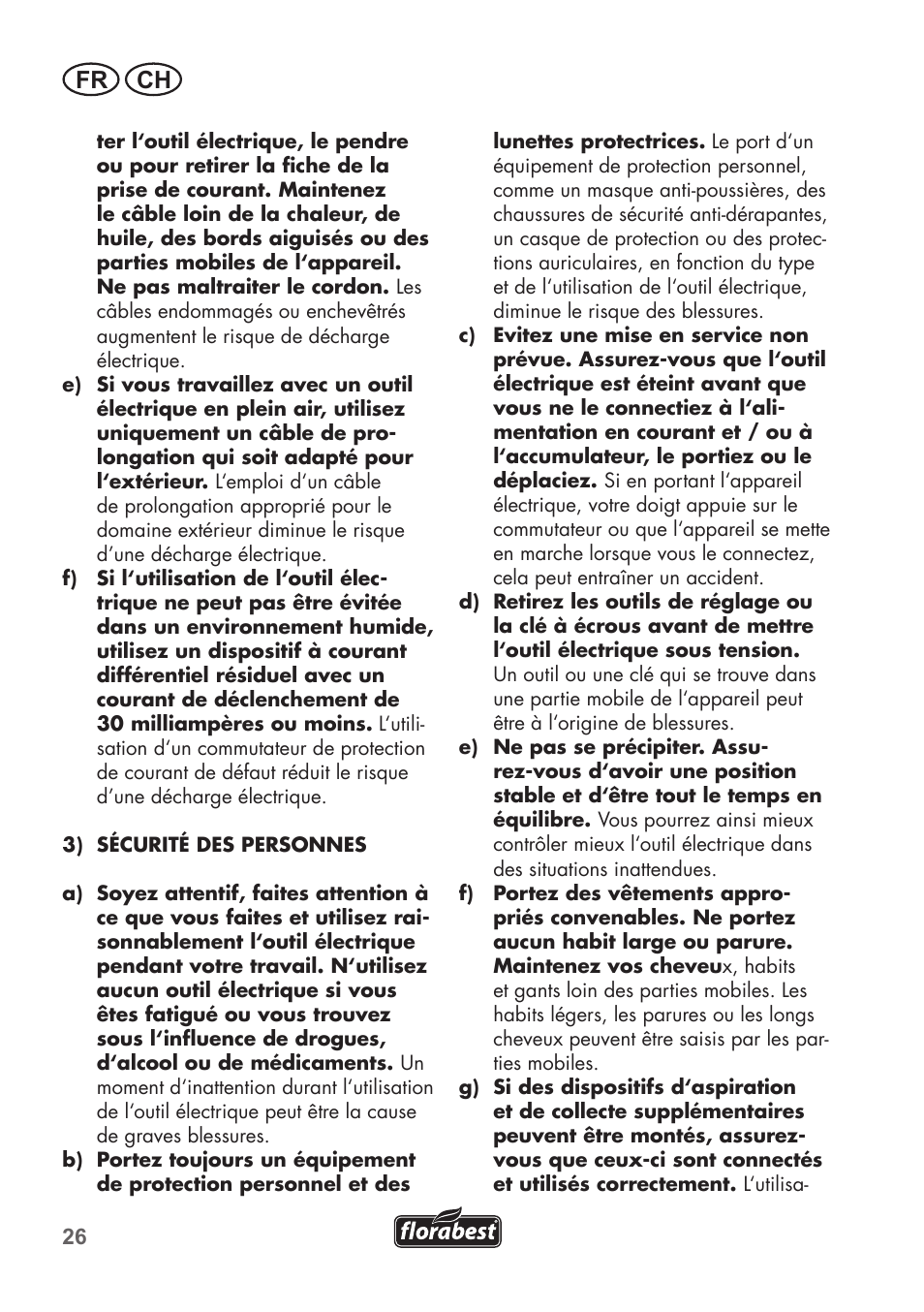 Fr ch | Florabest FGS 3.6 A1 User Manual | Page 26 / 80