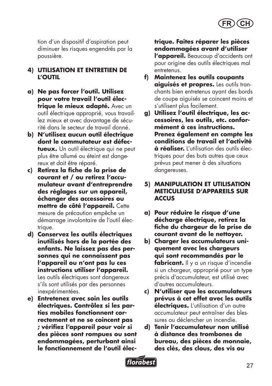 Fr ch | Florabest FGS 3.6 A1 User Manual | Page 27 / 80