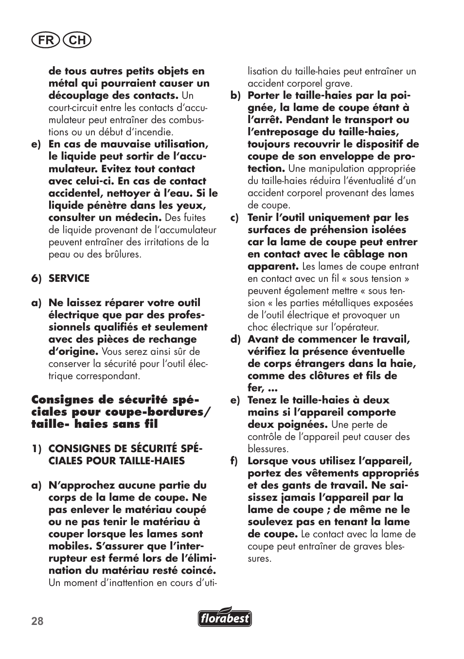 Fr ch | Florabest FGS 3.6 A1 User Manual | Page 28 / 80