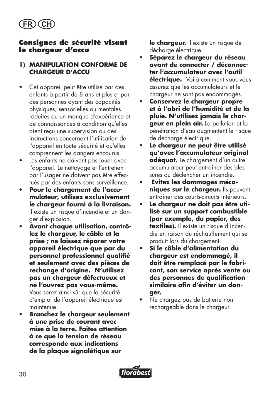 Fr ch | Florabest FGS 3.6 A1 User Manual | Page 30 / 80