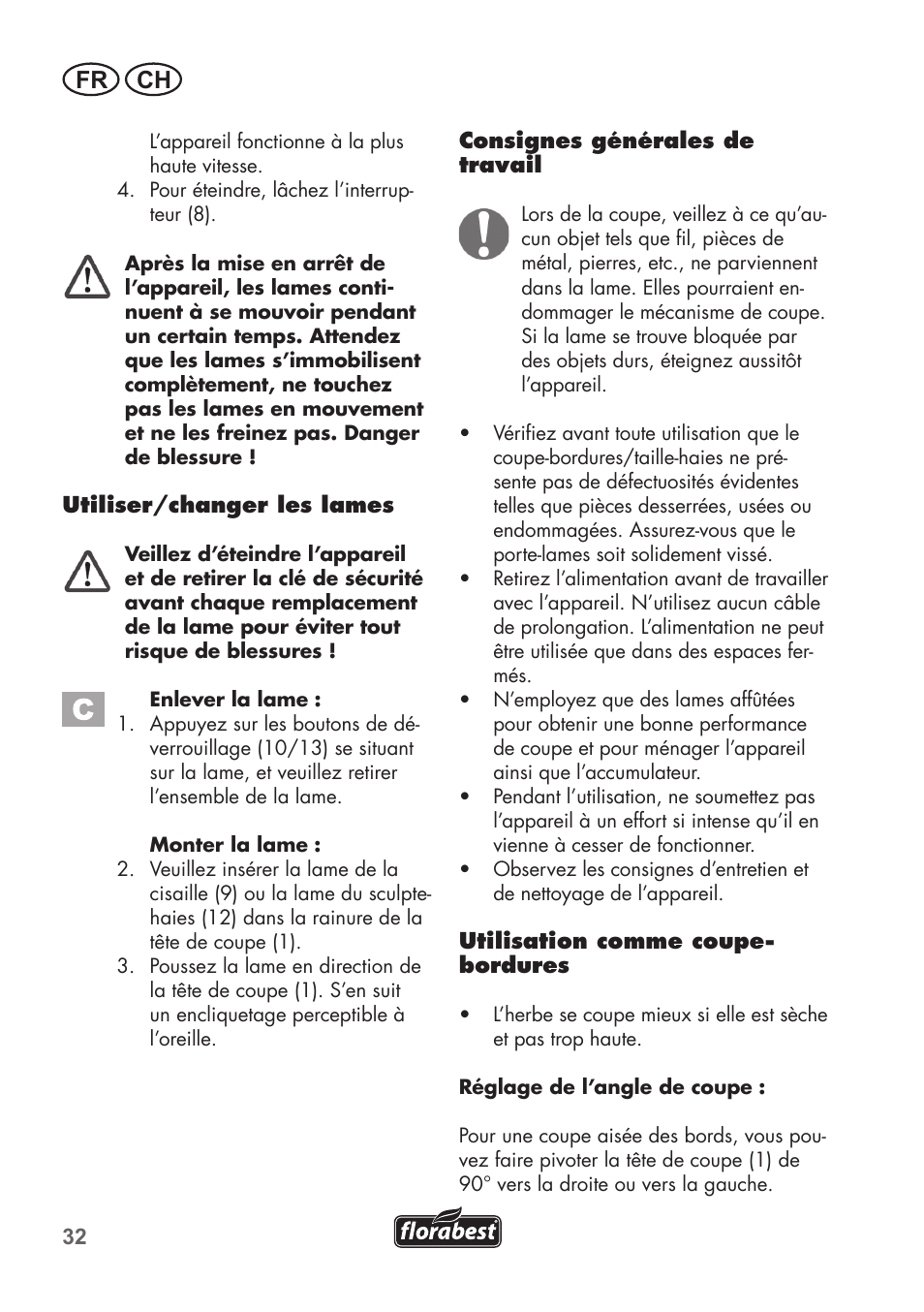 Fr ch | Florabest FGS 3.6 A1 User Manual | Page 32 / 80