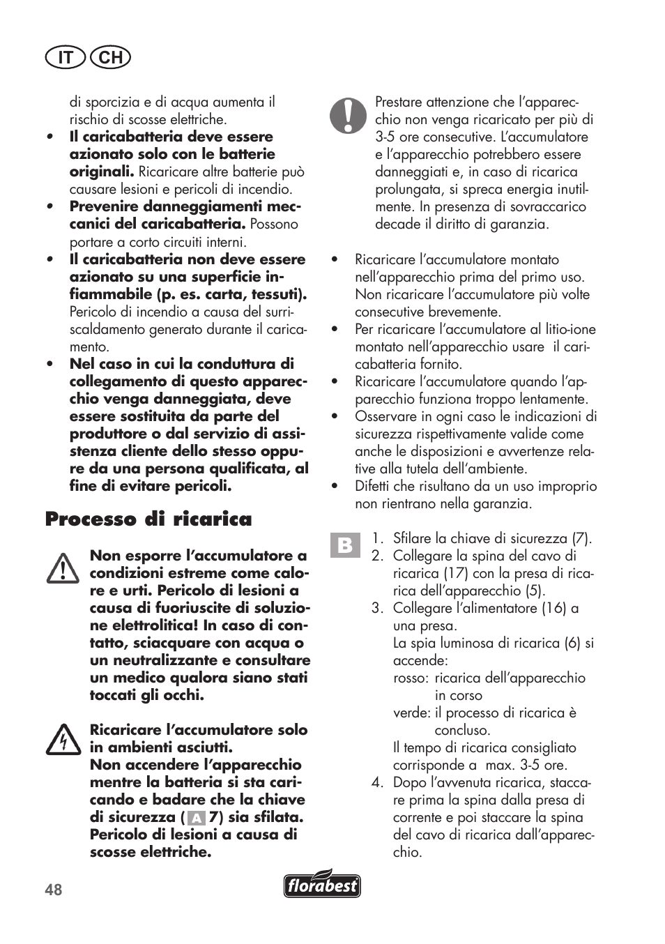 Processo di ricarica, It ch | Florabest FGS 3.6 A1 User Manual | Page 48 / 80
