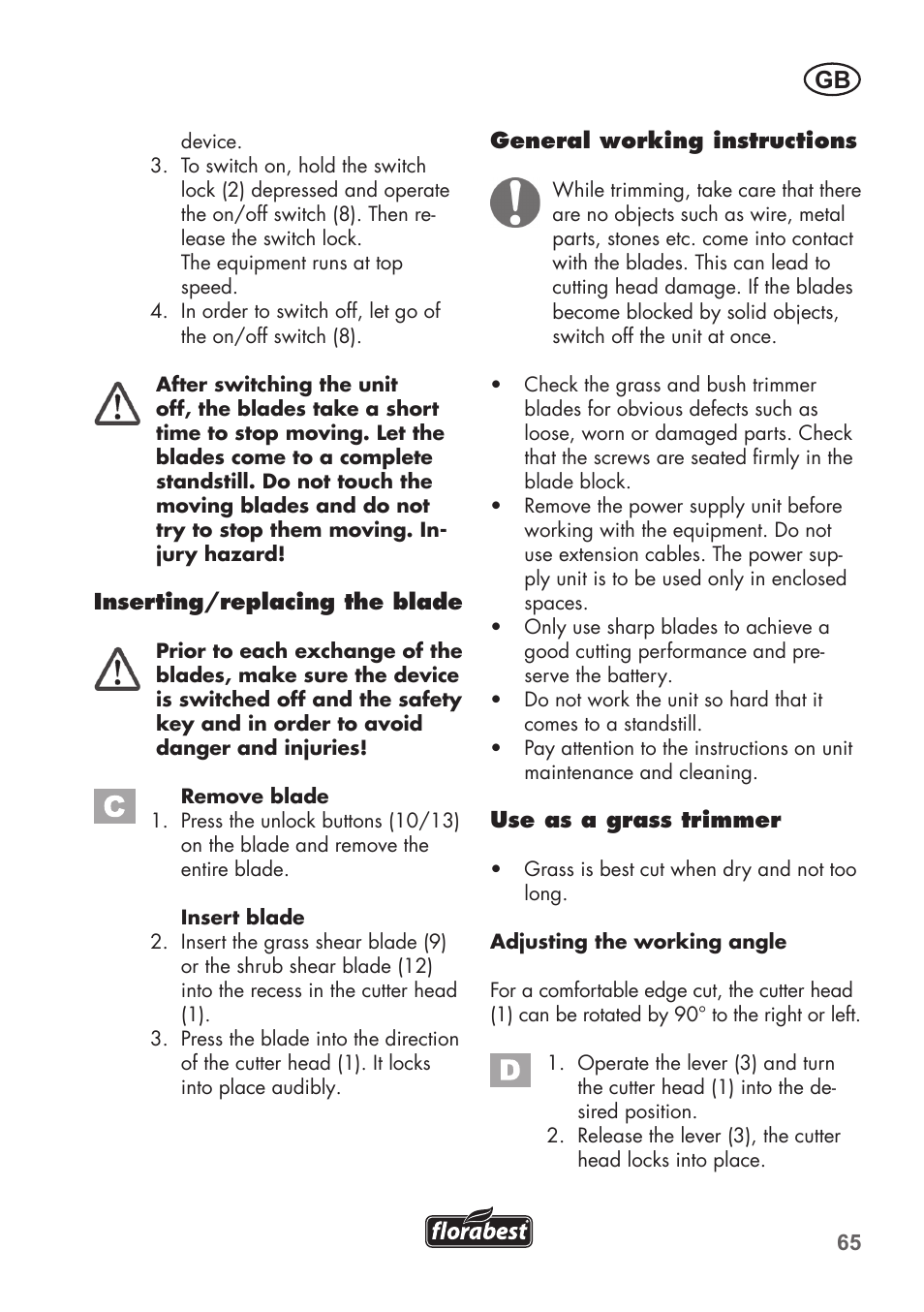 Florabest FGS 3.6 A1 User Manual | Page 65 / 80