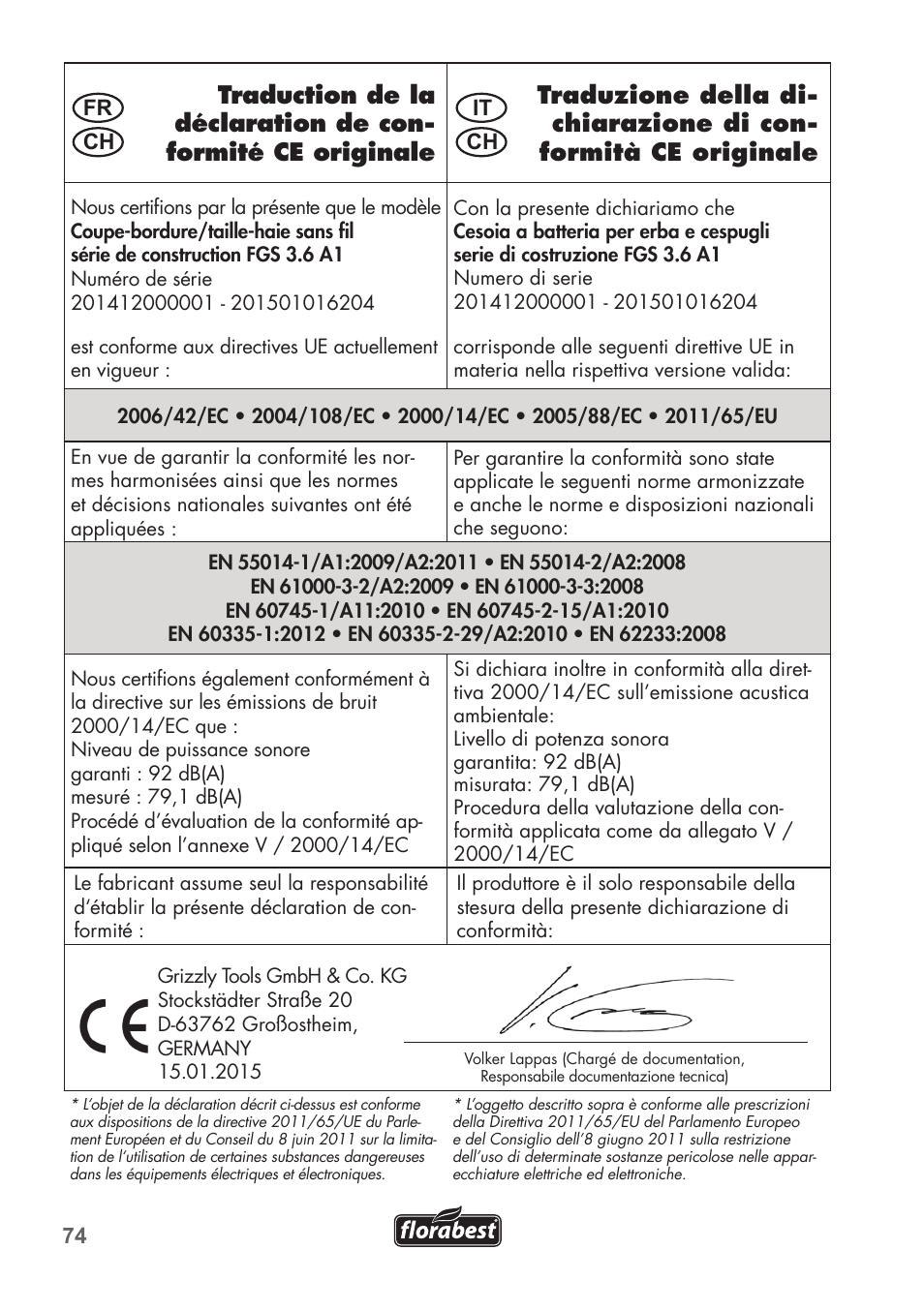 Florabest FGS 3.6 A1 User Manual | Page 74 / 80