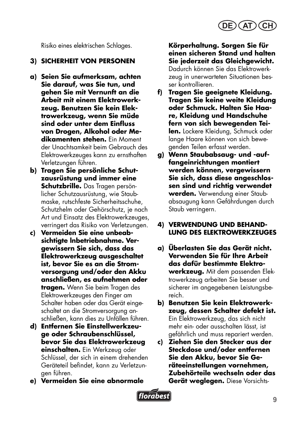 De at ch | Florabest FGS 3.6 A1 User Manual | Page 9 / 80