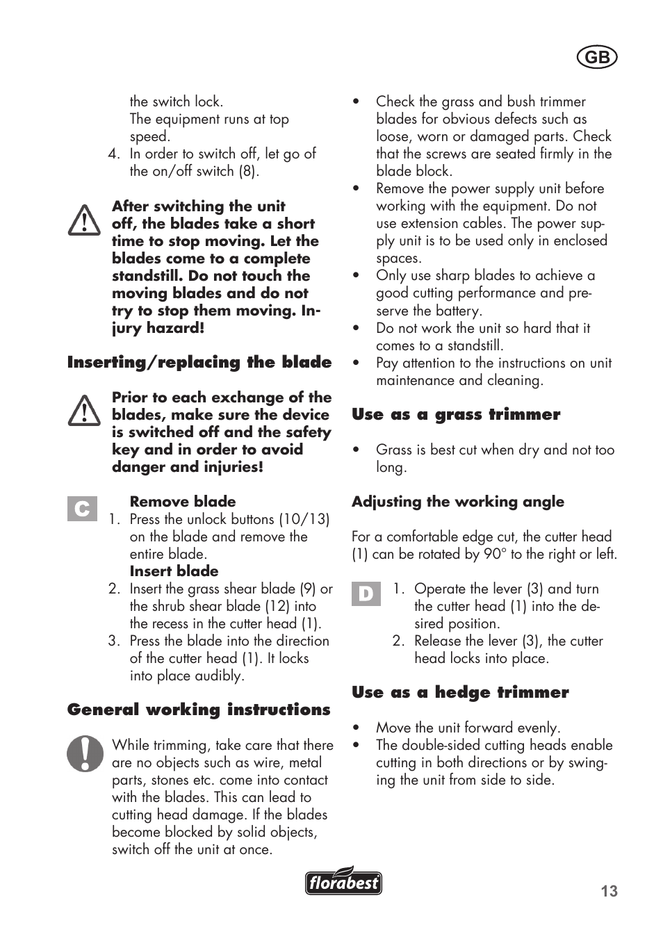 Florabest FGS 3.6 A1 User Manual | Page 13 / 92
