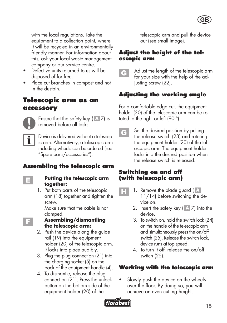 Telescopic arm as an accessory | Florabest FGS 3.6 A1 User Manual | Page 15 / 92