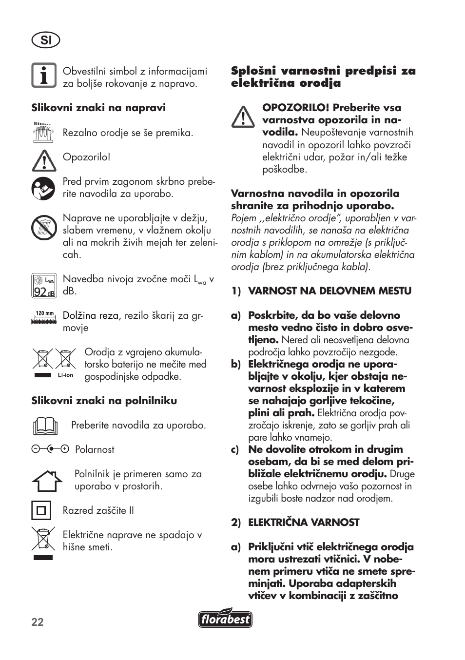 Florabest FGS 3.6 A1 User Manual | Page 22 / 92