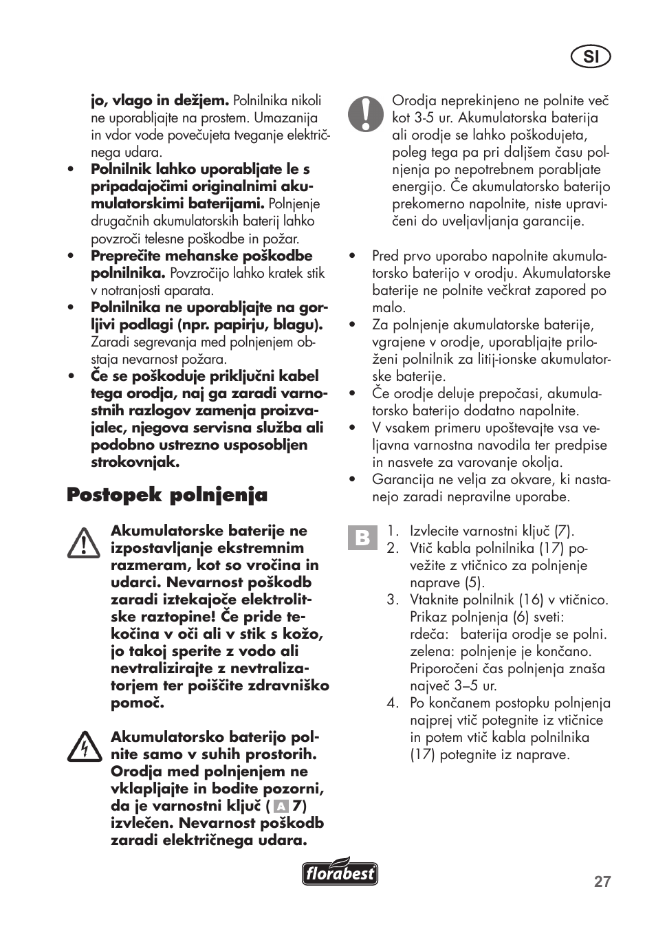 Postopek polnjenja | Florabest FGS 3.6 A1 User Manual | Page 27 / 92