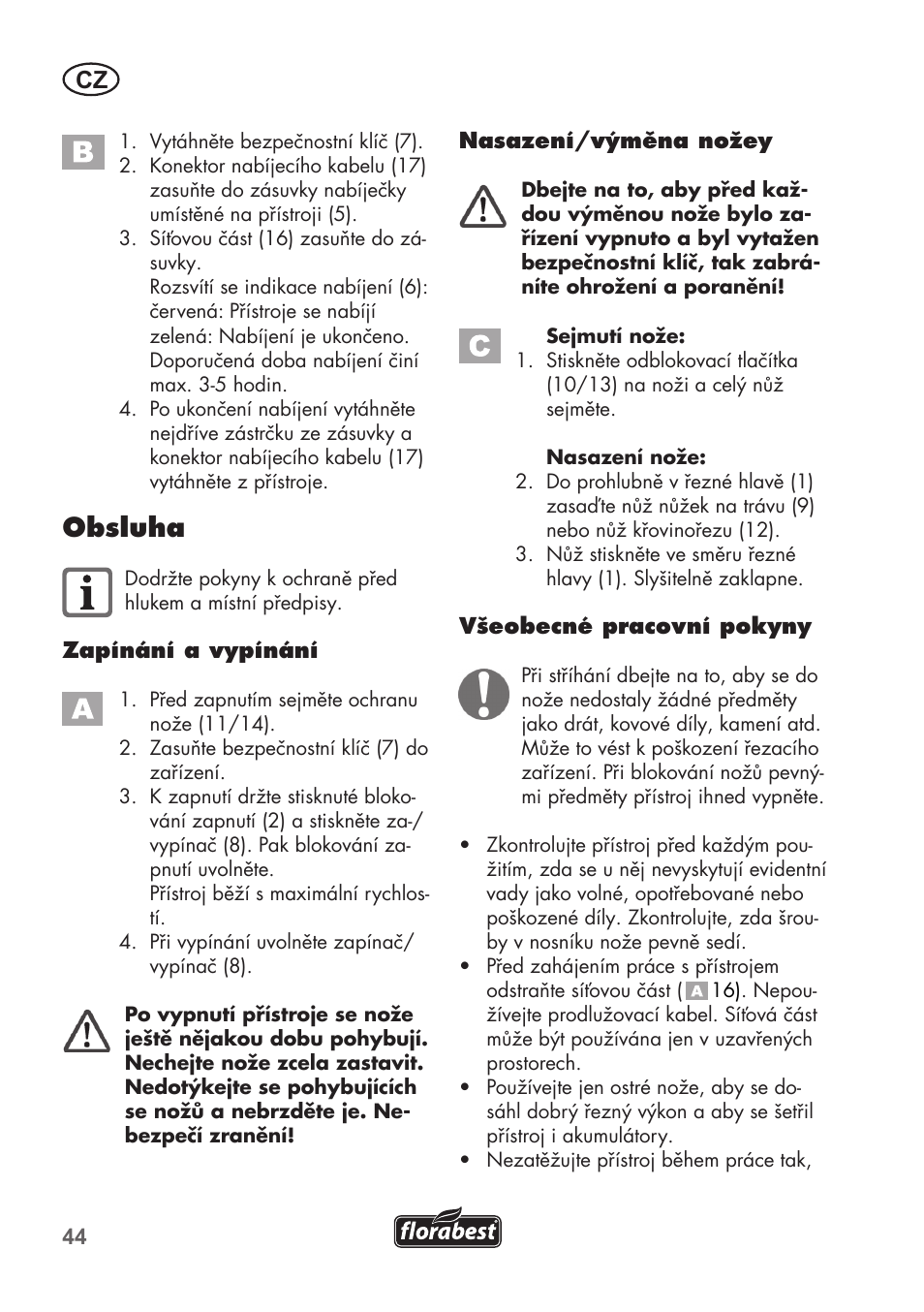 Obsluha | Florabest FGS 3.6 A1 User Manual | Page 44 / 92