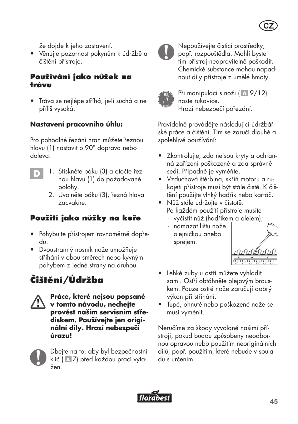 Čištění/údržba | Florabest FGS 3.6 A1 User Manual | Page 45 / 92