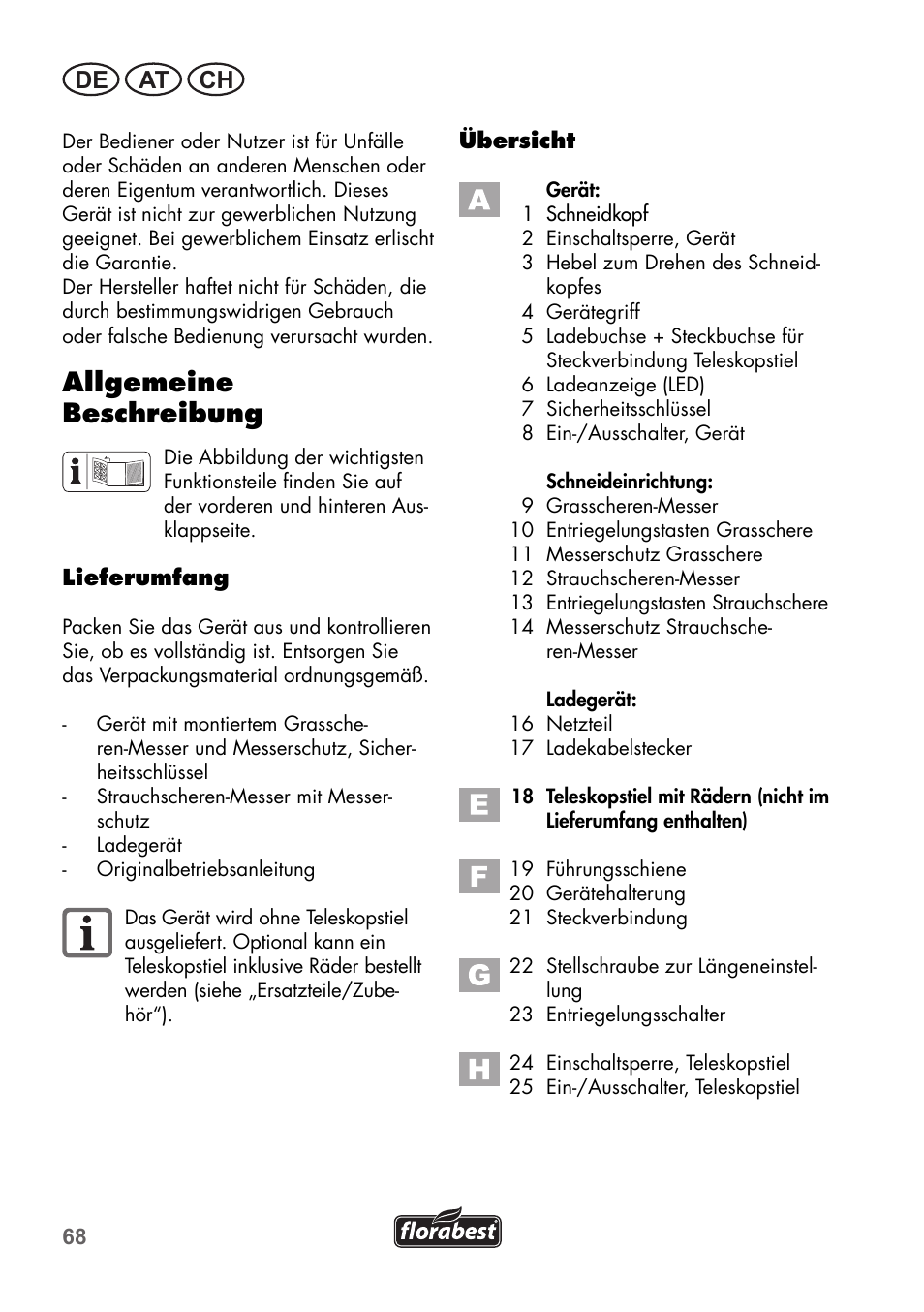 Allgemeine beschreibung, De at ch | Florabest FGS 3.6 A1 User Manual | Page 68 / 92