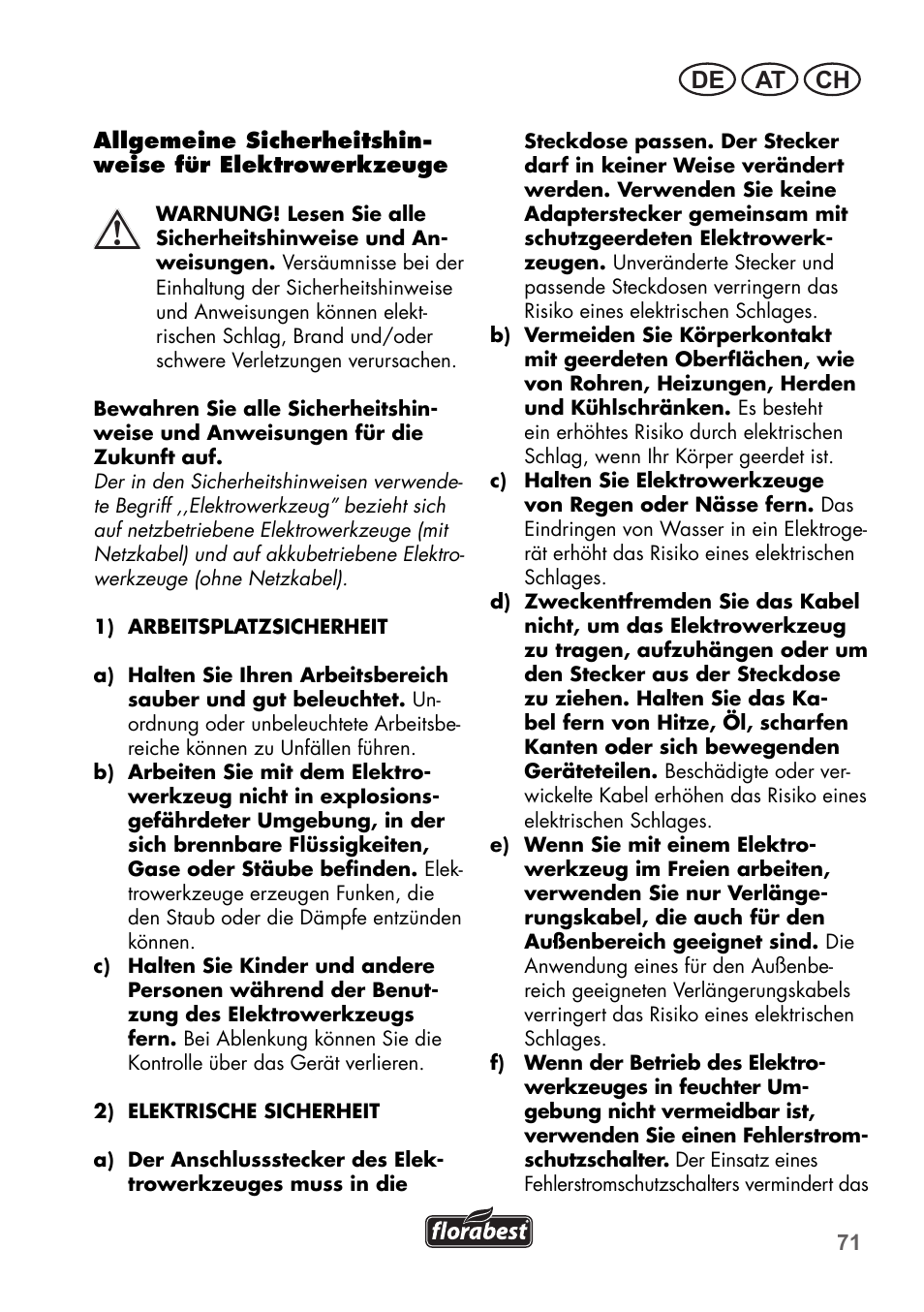 De at ch | Florabest FGS 3.6 A1 User Manual | Page 71 / 92