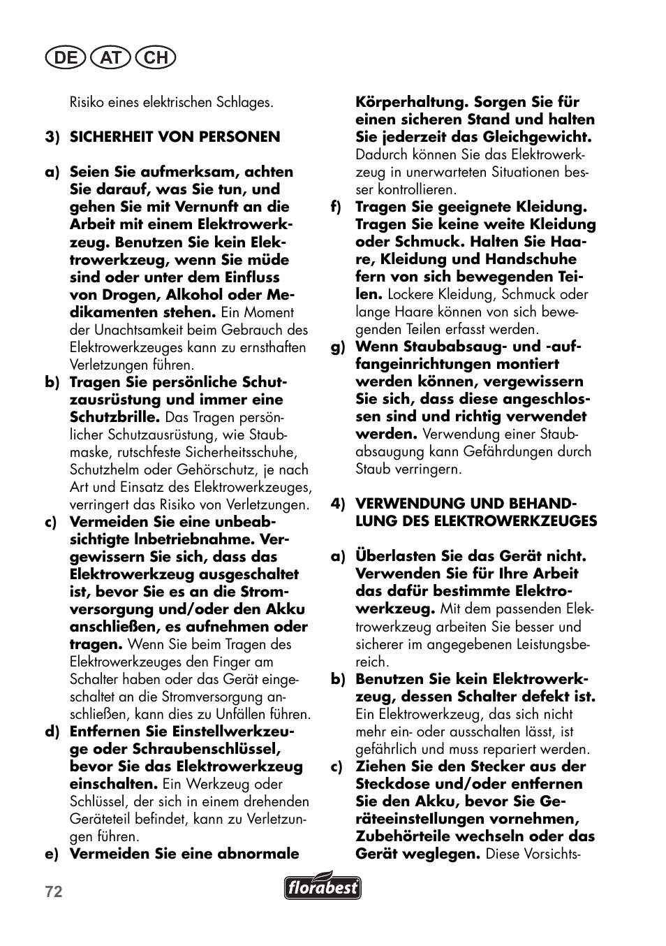 De at ch | Florabest FGS 3.6 A1 User Manual | Page 72 / 92